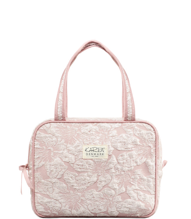 Karen stor toilettaske med hank i rosa brokade